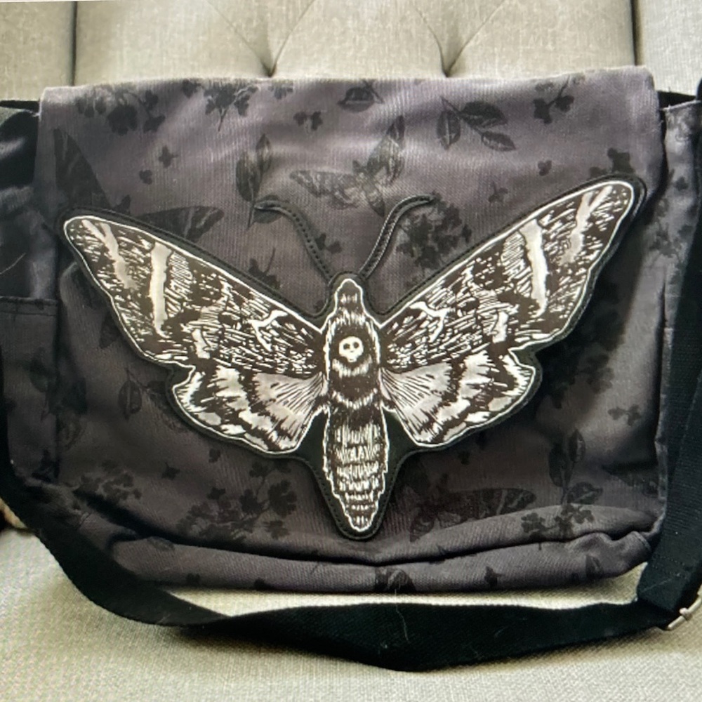 Black Moth Embroidered Crossbody Bag - Women